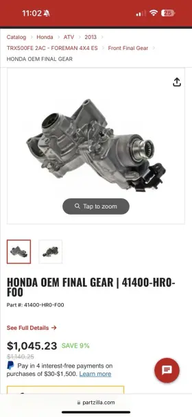 41400-hro-f00 Honda 2012-2013 500 Forman Foot-shift Es Front Oem Differential