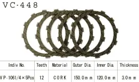 Vc-448 Vesrah Clutch Friction Plate Kit Cork #vc-448 Kawasaki Bayou 300/lakota 300