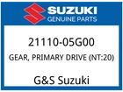 Suzuki Oem Part 21110-05G00 Gear, Primary Drive (NT:20) New. Price: $196.56.