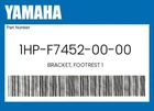 Yamaha Genuine Bracket, Footrest 1HP-F7452-00-00 New. Price: $53.13.