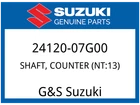 Suzuki Oem Part 24120-07G00 Shaft, Counter (NT:13) New. Price: $275.94.